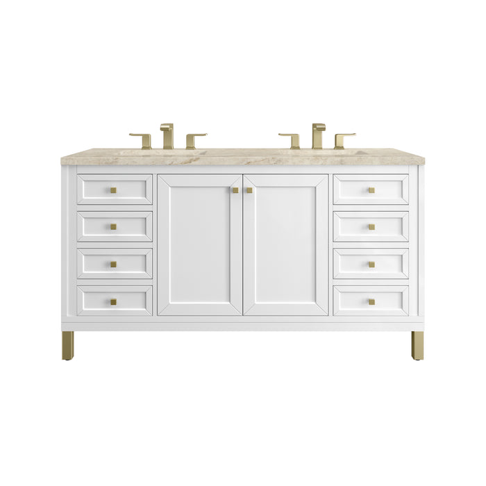 Chicago 60" Double Vanity, Glossy White, w/ 3 CM Tajnar Eclos Top