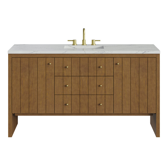 Hudson 60" Single Vanity, Honey Oak w/ 3 CM Ethereal Noctis Silestone Top