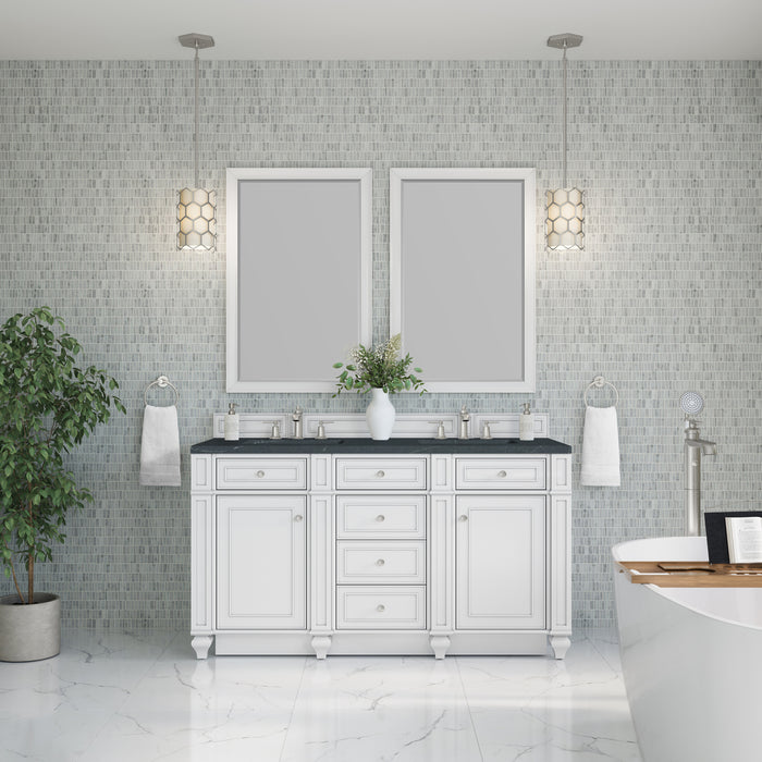 Bristol 60" Double Vanity, Whitewashed Walnut, w/ 3 CM Tajnar Eclos Top w/FreePower Wireless Charger