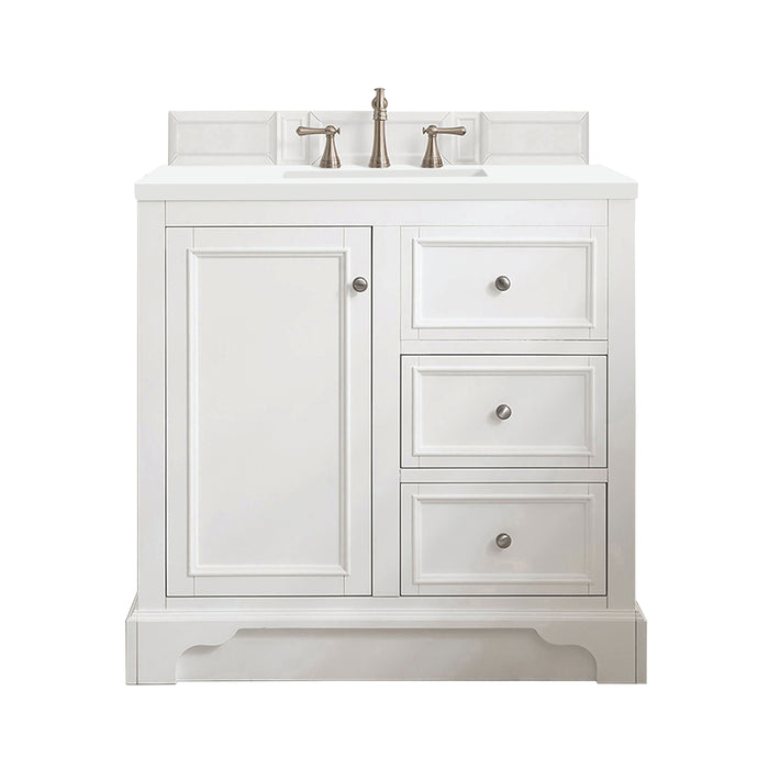 De Soto 36" Single Vanity, Bright White w/ 3 CM White Zeus Silestone Top