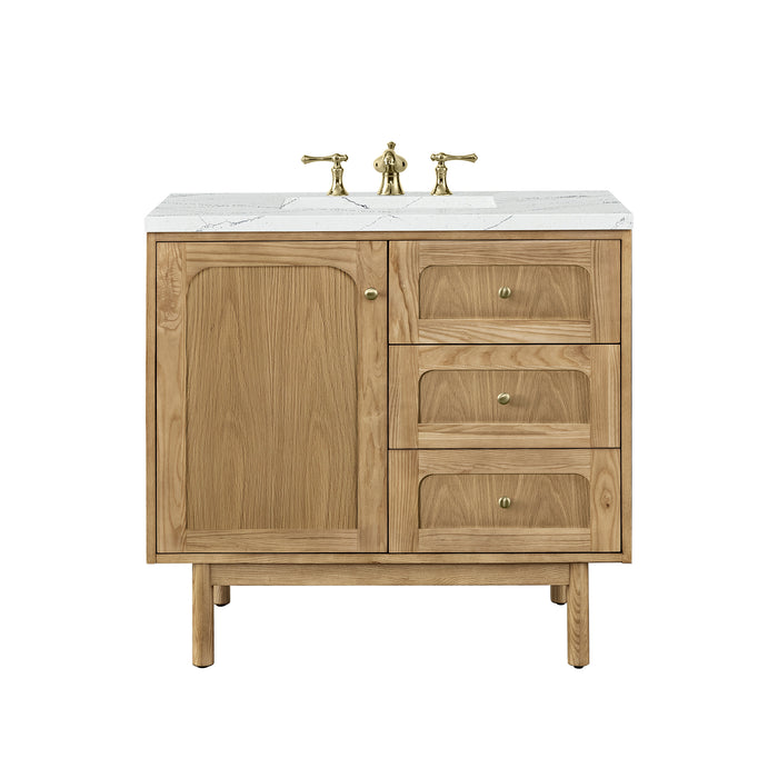 Laurent 36" Single Vanity, Light Natural Oak w/ 3 CM Ethereal Noctis Top