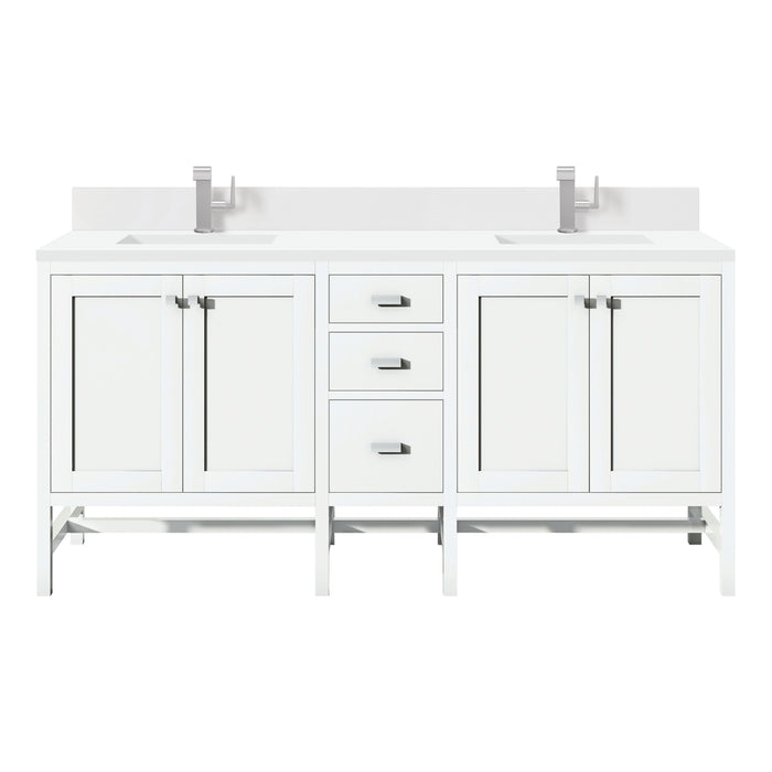 Addison 72" Double Vanity, Glossy White w/ Single Hole 3 CM White Zeus Silestone Top & Backsplash