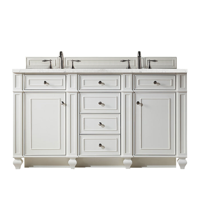 Bristol 60" Double Vanity, Bright White w/ 3 CM Eternal Jasmine Pearl Silestone Top w/FreePower Wireless Charger