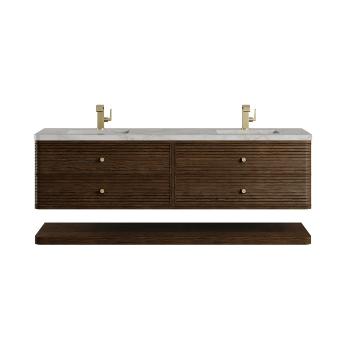 Allamari 72" Double Vanity, Dune Mist w/ 3 CM Victorian Silver Silestone Top