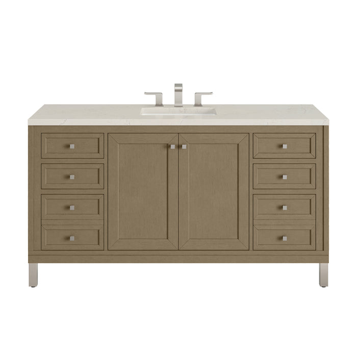 Chicago 60" Single Vanity, Smokey Celadon, w/ 3 CM Tajnar Eclos Top w/FreePower Wireless Charger