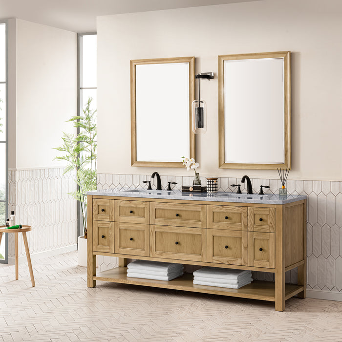 James Martin Breckenridge 72" Double Vanity Base Only in Light Natural Oak, shown in a bathroom setting