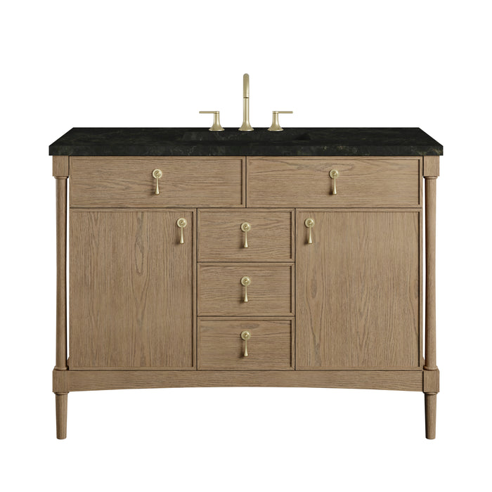 Kinnsden 48" Single Vanity, Weathered Oak w/ 3 CM Carrara Marble Top