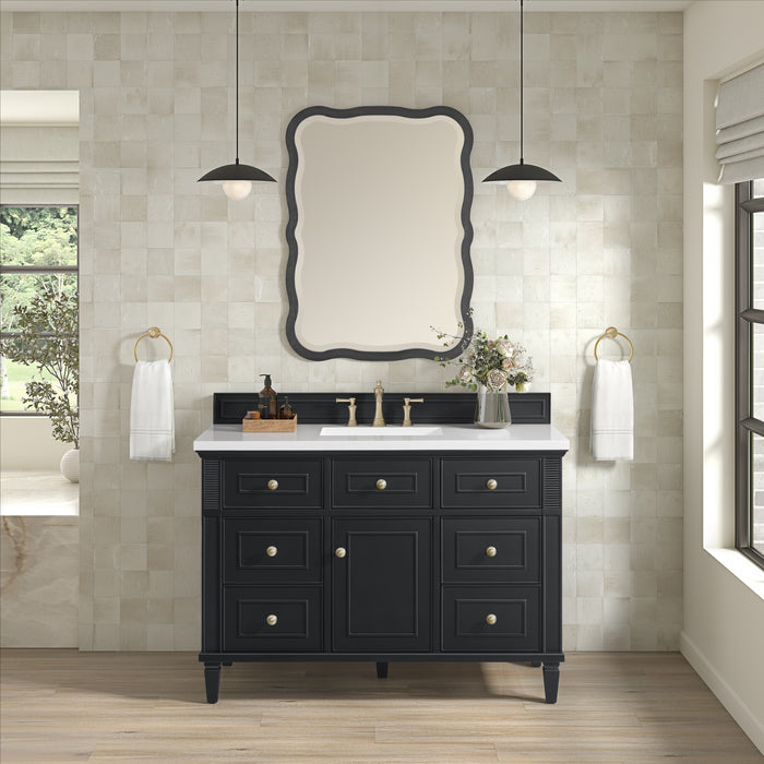 Lorelai 48" Single Vanity, Whitewashed Oak w/ 3 CM Ethereal Noctis Silestone Top w/FreePower Wireless Charger