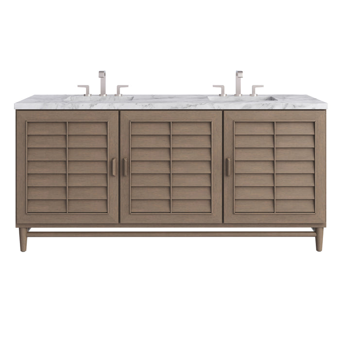 Portland 72" Double Vanity Whitewashed Walnut w/ 3 CM Carrara Marble Top