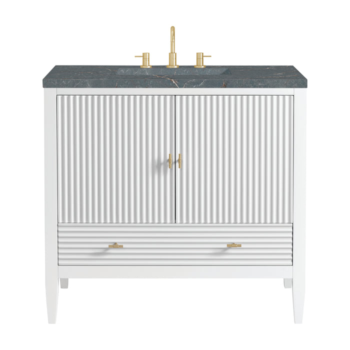 Myrrin 36" Vanity, Bright White w/ 3 CM Parisien Bleu Silestone Top