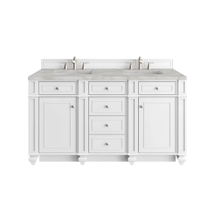 Bristol 60" Double Vanity, Bright White w/ 3 CM Victorian Silver Silestone Top