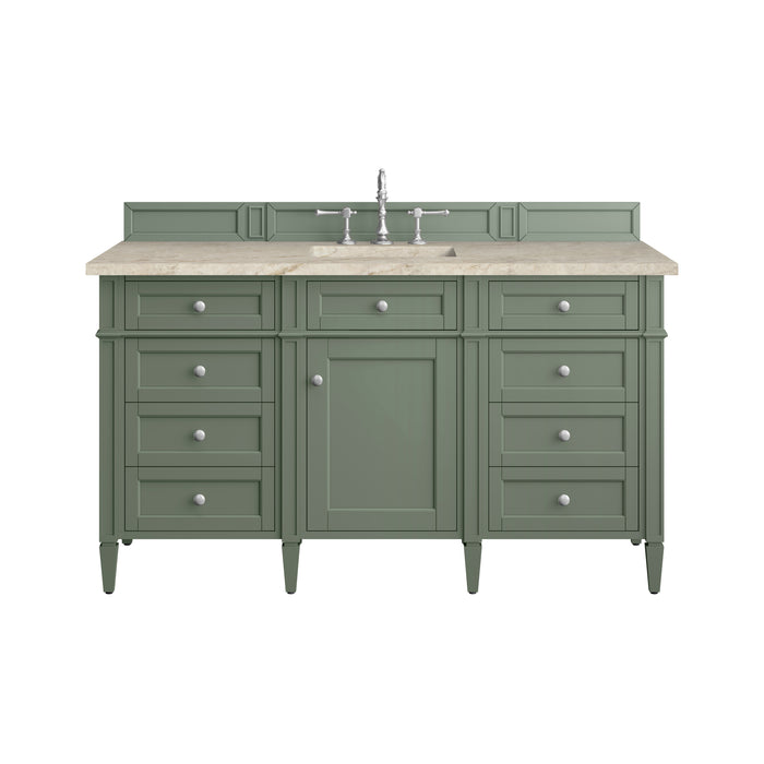 Brittany 60" Single Vanity, Smokey Celadon w/ Single Hole 3 CM White Zeus Top & Backsplash
