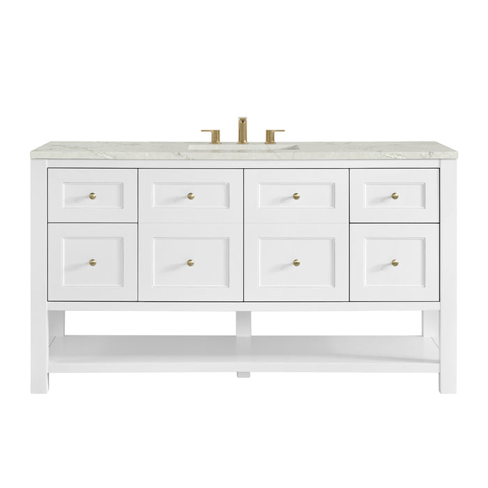 Breckenridge 60" Single Vanity, Bright White, w/ 3 CM Victorian Silver Quartz Top