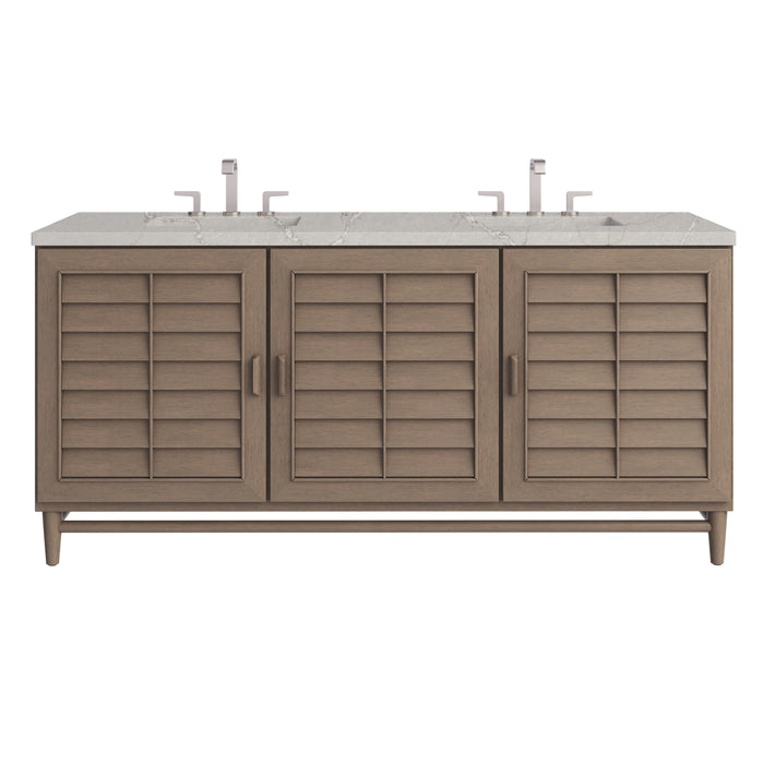 Portland 72" Double Vanity Whitewashed Walnut w/ 3 CM Victorian Silver Silestone Top