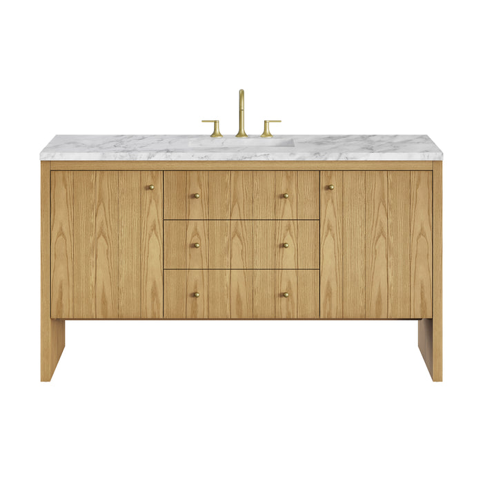 Hudson 60" Single Vanity, Honey Oak w/ 3 CM Parisien Bleu Silestone Top w/FreePower Wireless Charger
