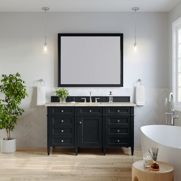 Brittany 60" Single Vanity, Pecan w/ 3 CM Parisien Bleu Silestone Top w/FreePower Wireless Charger