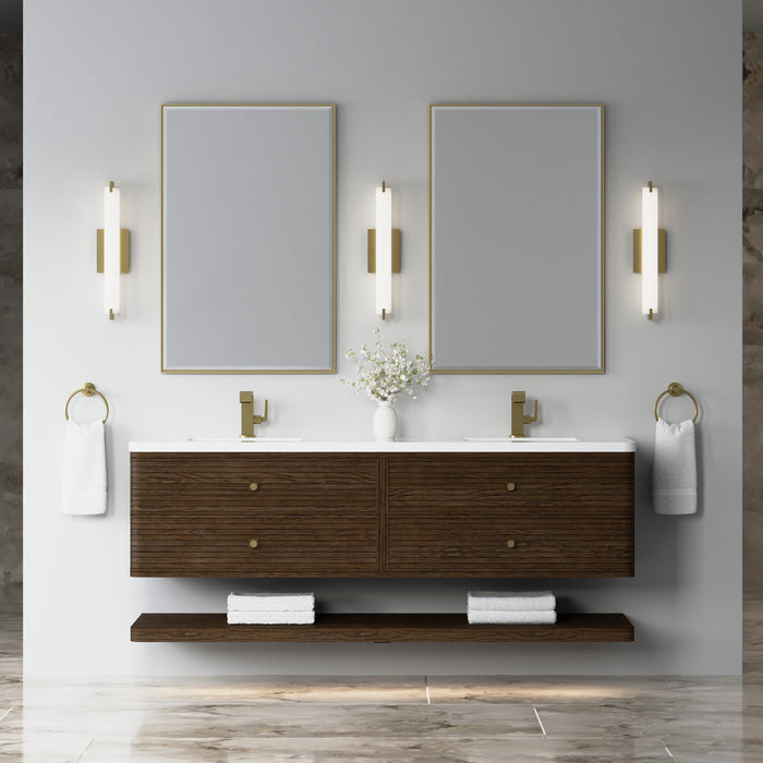 James Martin Allamari 72" Double Bathroom Vanity in Sable, shown in a bathroom setting