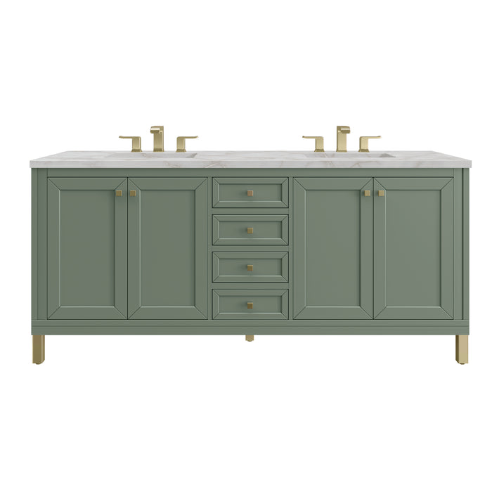 Chicago 72" Double Vanity, Smokey Celadon, w/ 3 CM Charcoal Soapstone Silestone® Top