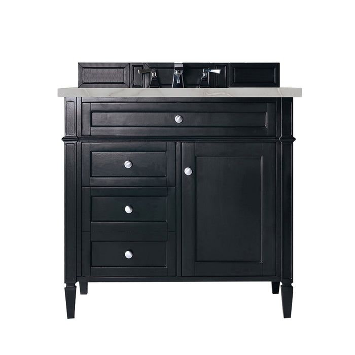 Brittany 36" Single Vanity, Black Onyx w/ 3 CM Victorian Silver Silestone Top