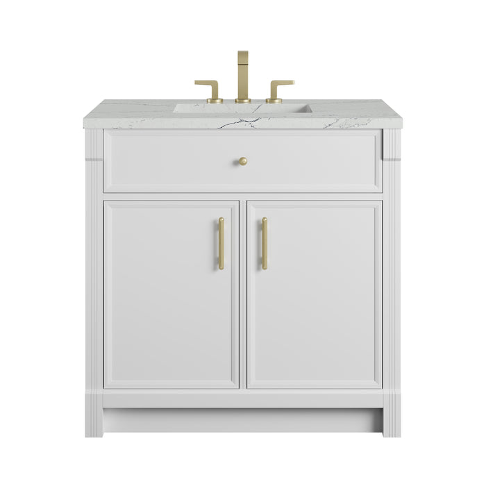 Bellshire 36" Single Vanity, Bright White w/ 3 CM Ethereal Noctis Silestone Top