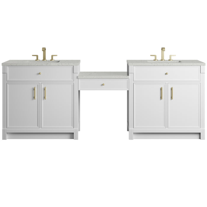 Bellshire 96" Dual Vanity Set with 24" Make-Up Counter, Bright White w/3 cm Lime Delight Silestone Top