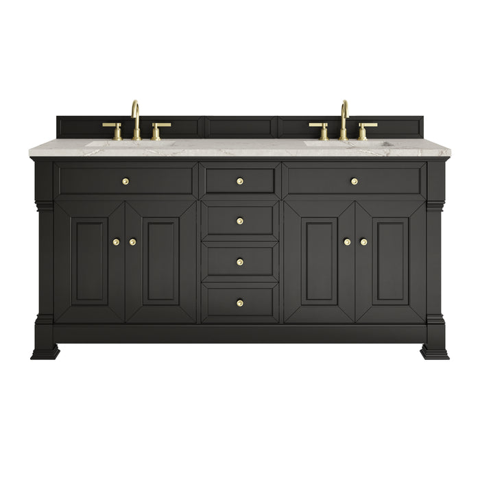 Brookfield 72" Double Vanity, Black Onyx, w/ 3 CM Siberian Silestone Top w/FreePower Wireless Charger