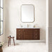 James Martin Amberly 48" Single Bathroom Vanity in Mid-Century Walnut, shown in a bathroom setting
