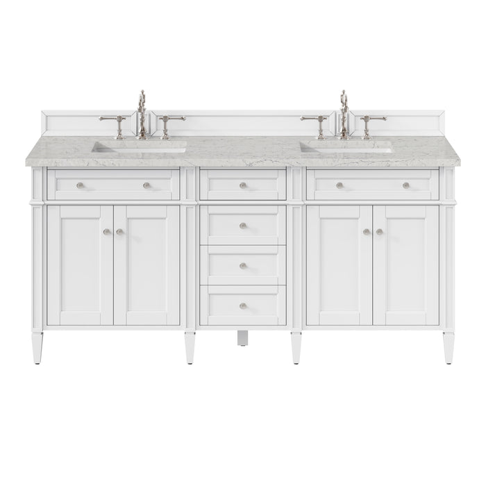 Brittany 72" Double Vanity, Victory Blue w/ 3 CM Ethereal Noctis Silestone Top