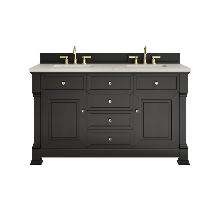 Brookfield 60" Double Vanity, Black Onyx, w/ 3 CM Siberian Silestone Top
