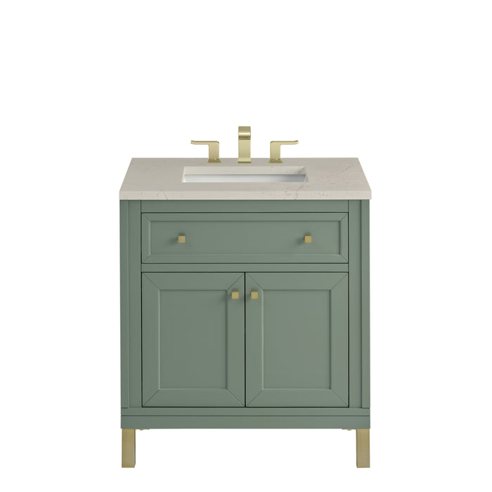 Chicago 30" Single Vanity, Smokey Celadon, w/ 3 CM Siberian Silestone Top