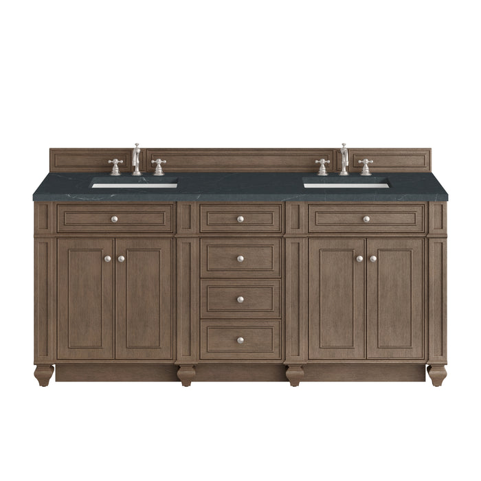Bristol 72" Double Vanity, Saddle Brown, w/ 3 CM Tajnar Eclos Top w/FreePower Wireless Charger