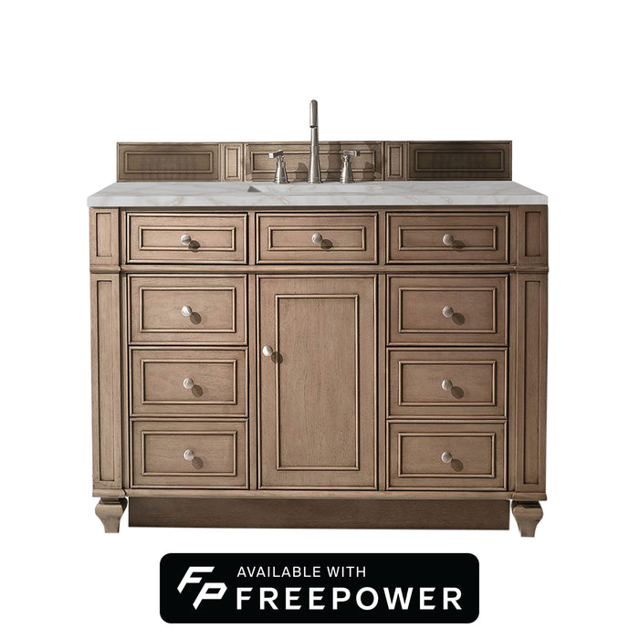 Bristol 48" Single Vanity, Whitewashed Walnut w/ 3 CM White Zeus Silestone Top