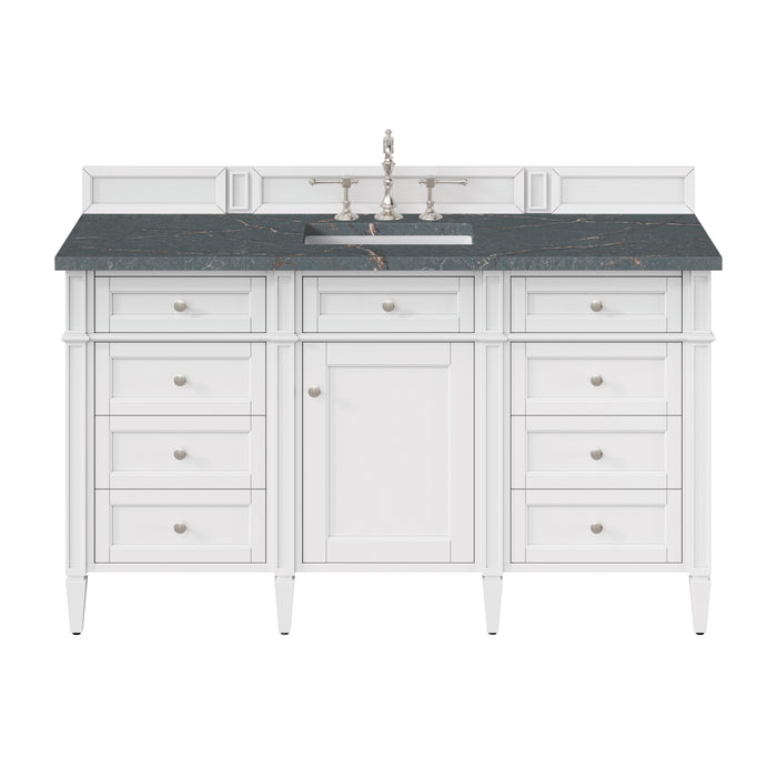 Brittany 60" Single Vanity, Bright White w/ Single Hole 3 CM White Zeus Silestone Top & Backsplash
