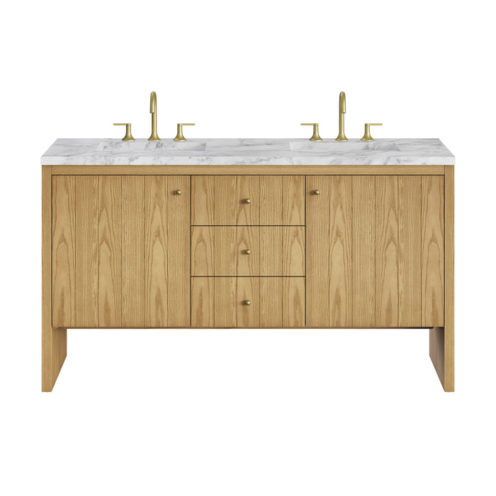 Hudson 60" Double Vanity, Honey Oak w/ 3 CM Ethereal Noctis Silestone Top w/FreePower Wireless Charger