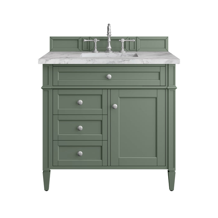 Brittany 36" Single Vanity, Smokey Celadon w/ 3 CM Carrara Marble Top