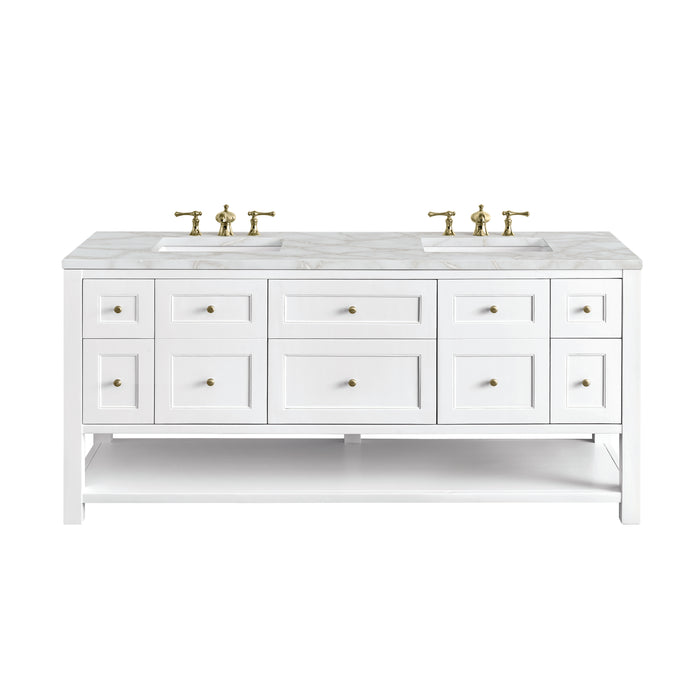 Breckenridge 72" Double Vanity, Bright White w/ 3 CM Victorian Silver Top