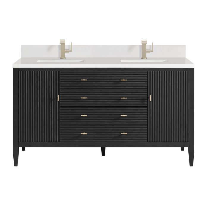 Myrrin 60" Double Vanity, Bright White w/ 3 CM Ethereal Noctis Silestone Top w/FreePower Wireless Charger
