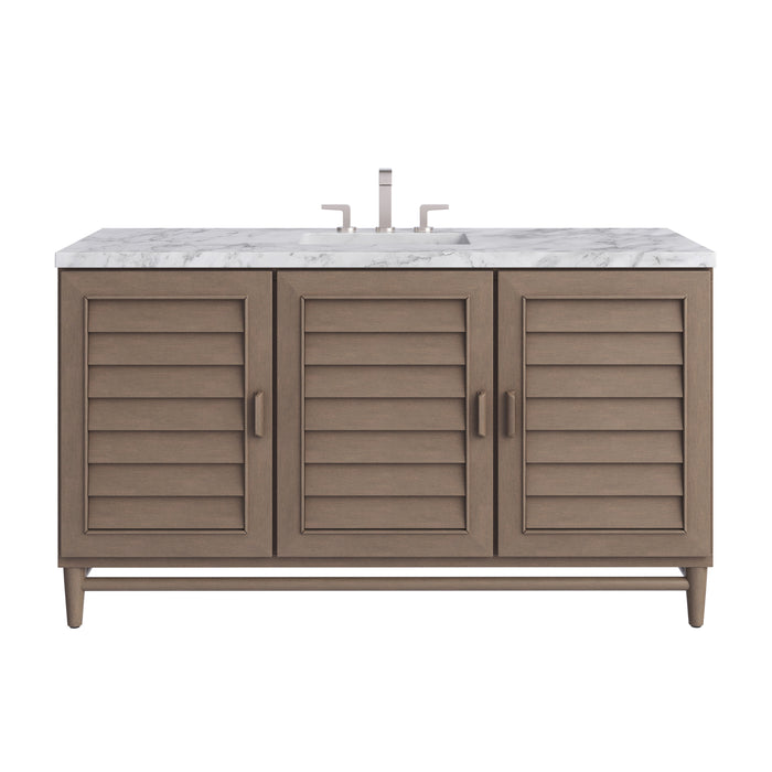 Portland 60" Single Vanity Whitewashed Walnut w/ 3 CM Carrara Marble Top