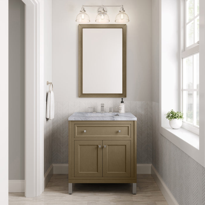 James Martin Chicago 30" Single Bathroom Vanity in Walnut Whisper, shown in a bathroom setting