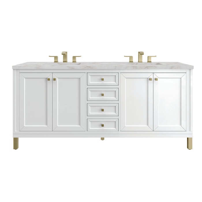 Chicago 72" Double Vanity, Glossy White, w/ 3 CM Victorian Silver Silestone® Top
