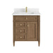 Brittany 30" Single Vanity, Pecan w/ Single Hole 3 CM White Zeus Silestone Top and Matching Backsplash