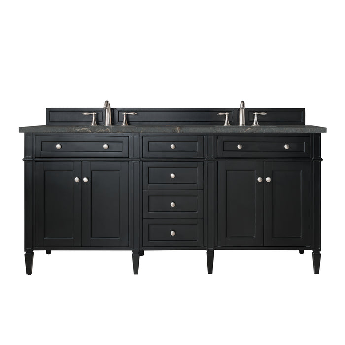 Brittany 72" Double Vanity, Black Onyx w/ 3 CM Parisien Bleu Silestone Top