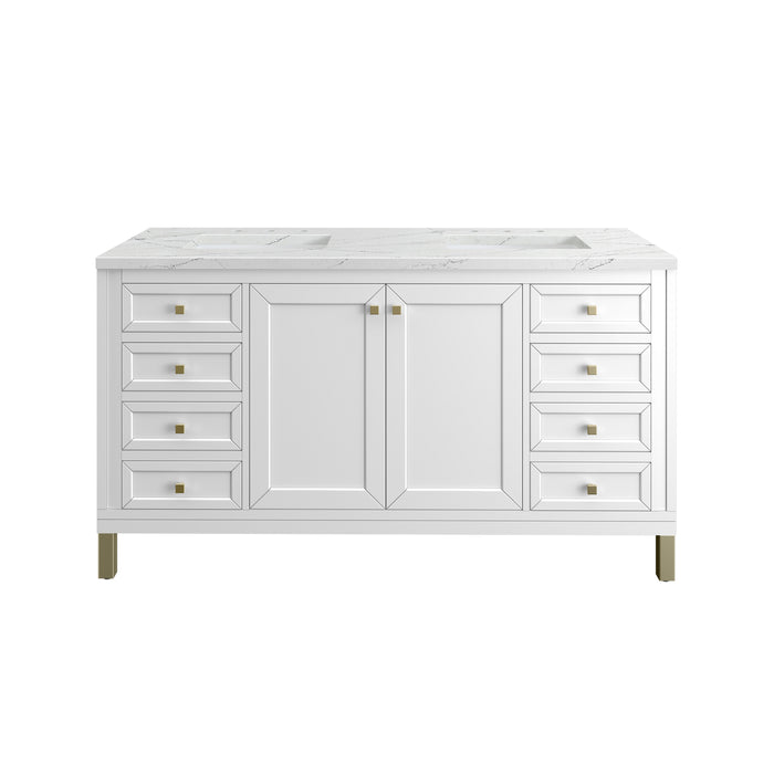 Chicago 60" Double Vanity, Glossy White, w/ 3 CM Ethereal Noctis Silestone® Top