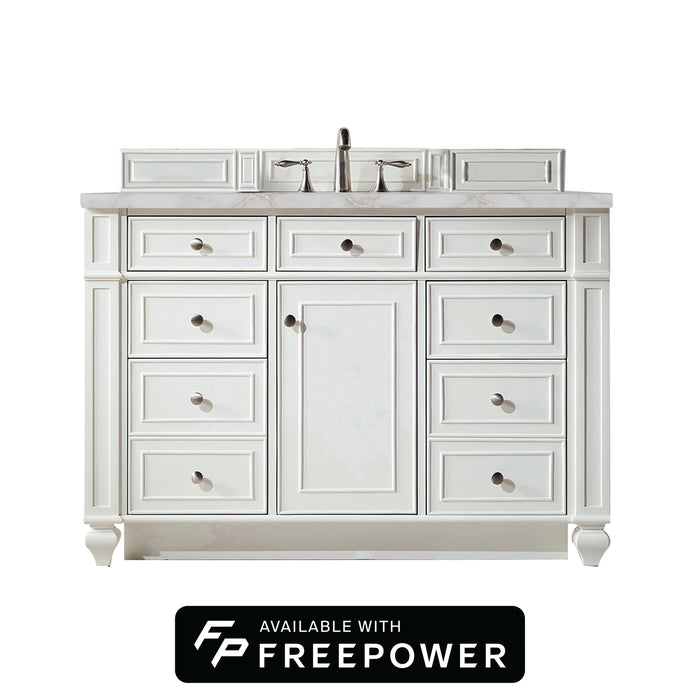 Bristol 48" Single Vanity, Bright White, w/ 3 CM Siberian Silestone Top w/FreePower Wireless Charger