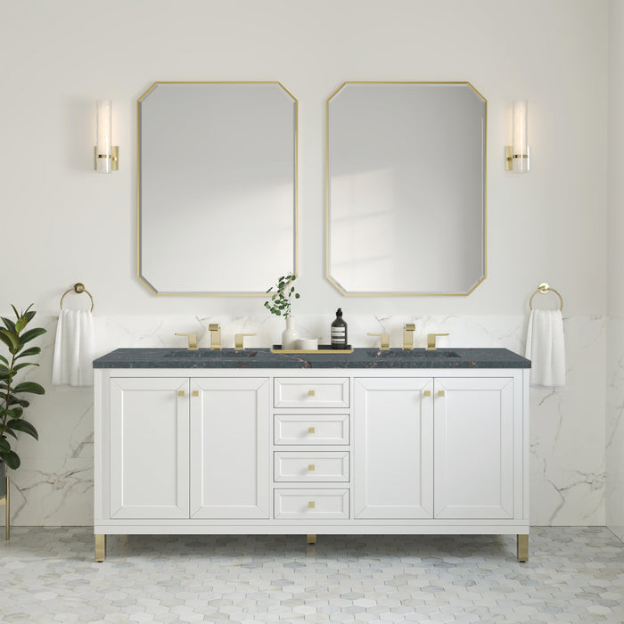 Chicago 72" Double Vanity, Walnut Whisper, w/ 3 CM Victorian Silver Silestone® Top