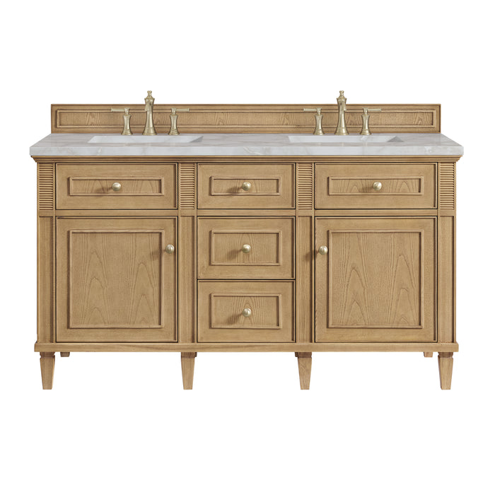 Lorelai 60" Double Vanity, Bright White, w/ 3 CM Tajnar Eclos Top w/FreePower Wireless Charger