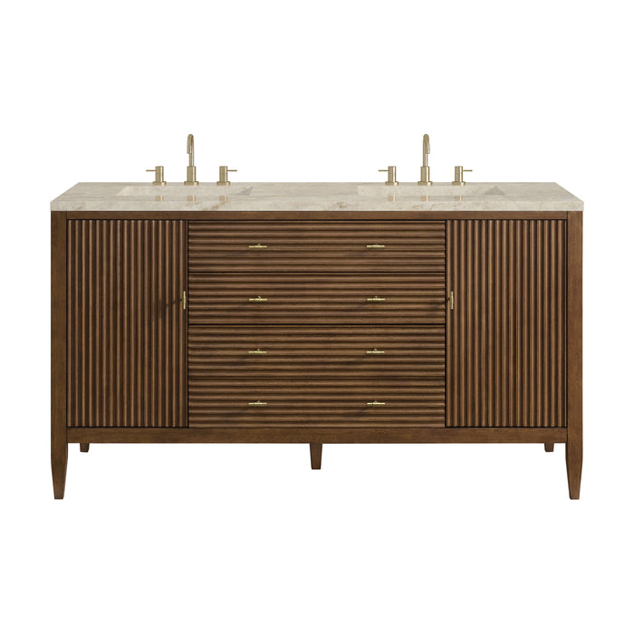Myrrin 60" Double Vanity, Carbon Oak w/ 3 CM Victorian Silver Silestone Top w/FreePower Wireless Charger