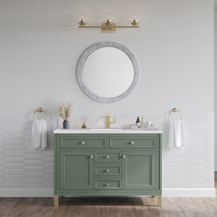 James Martin Chicago 48" Single Bathroom Vanity in Smokey Celadon, shown in a bathroom setting