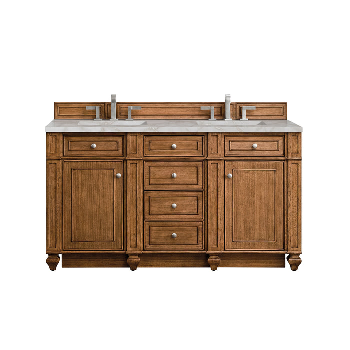Bristol 60" Double Vanity, Saddle Brown w/ 3 CM Ethereal Noctis Silestone Top w/FreePower Wireless Charger