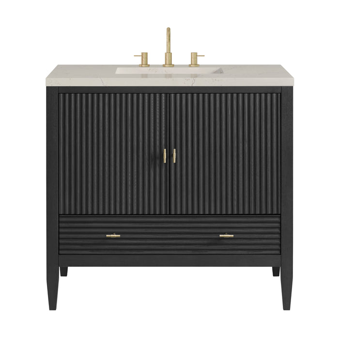 Myrrin 36" Vanity, Carbon Oak, w/ 3 CM Siberian Silestone Top